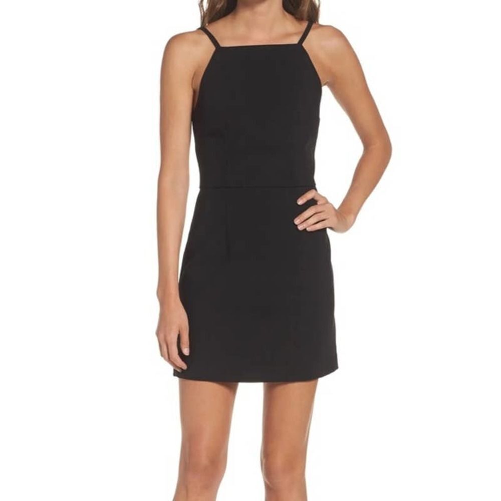 French Connection Summer Whisper Light black square neck dress
